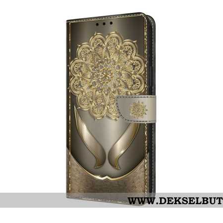 Lærdeksel Folio Deksel Samsung Galaxy A17 4g / 5g Mobildeksel Gullblomstermønster