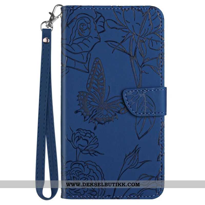 Lærdeksel Folio Deksel Samsung Galaxy A17 4g / 5g Mobildeksel Stropp Med Sommerfugltrykk