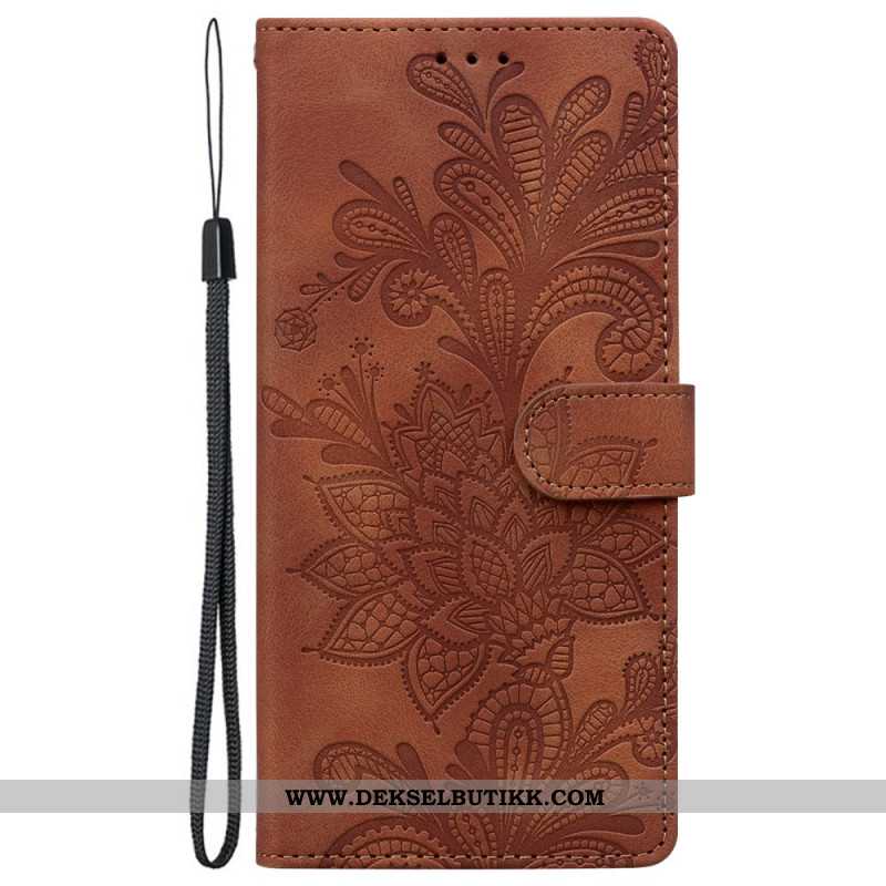 Lærdeksel Folio Deksel Samsung Galaxy S25 5g Blomstermønster Med Blonder