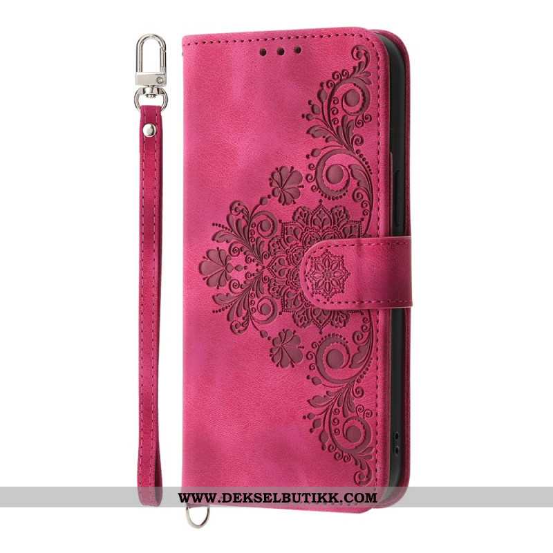 Lærdeksel Folio Deksel Samsung Galaxy S25 5g Edge Mobildeksel Blomstermønster Og Stropper