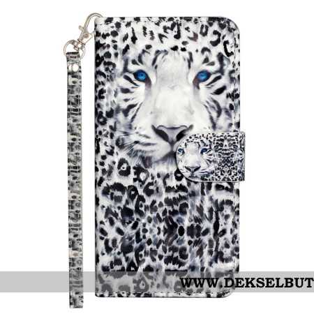 Lærdeksel Folio Deksel Samsung Galaxy S25 Fe Mobildeksel Leopard Med Snor
