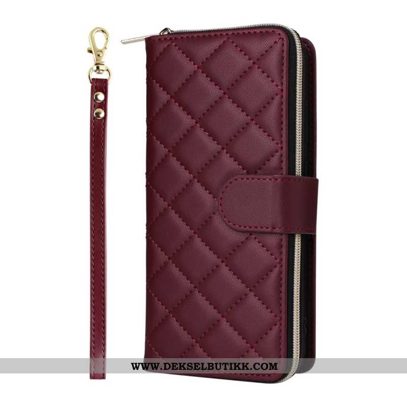 Lærdeksel Folio Deksel Samsung Galaxy S25 Fe Mobildeksel Vattert Med Rem Og Skulderrem