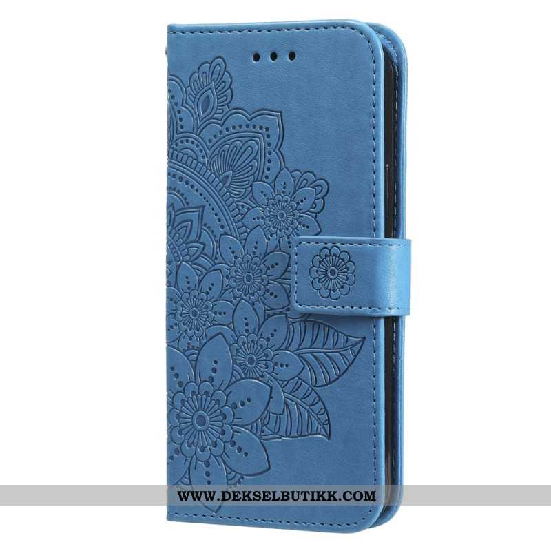 Lærdeksel Folio Deksel Samsung Galaxy S25 Plus 5g Mobildeksel Blomsterdesign Med Stropp