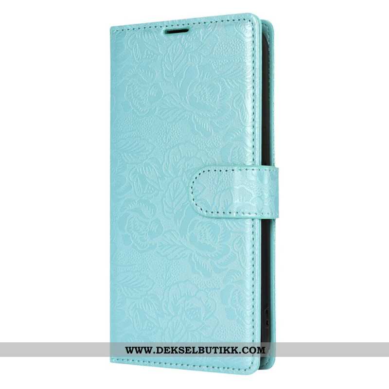 Lærdeksel Folio Deksel Samsung Galaxy S25 Plus 5g Mobildeksel Blomstertrykk Med Stropp