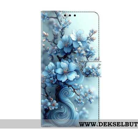 Lærdeksel Folio Deksel Samsung Galaxy S26 Plus Mobildeksel Isblå Blomster