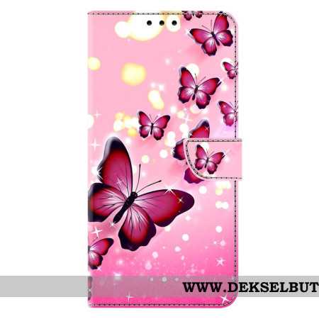 Lærdeksel Folio Deksel Samsung Galaxy S26 Plus Mobildeksel Rosa Sommerfugler