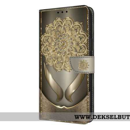 Lærdeksel Folio Deksel Samsung Galaxy S26 Plus Mobildeksel Skinnende Gullblomster