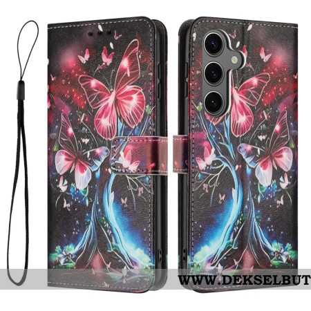 Lærdeksel Folio Deksel Samsung Galaxy S26 Plus Mobildeksel Sommerfugltre