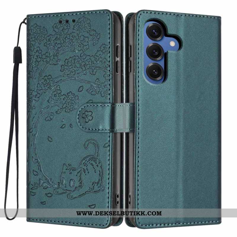 Lærdeksel Folio Deksel Samsung Galaxy S26 Plus Mobildeksel Tre- Og Kattemønster