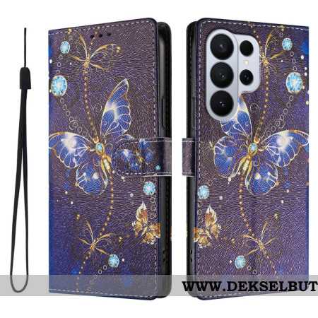 Lærdeksel Folio Deksel Samsung Galaxy S26 Ultra Mobildeksel Dyrebare Sommerfugler