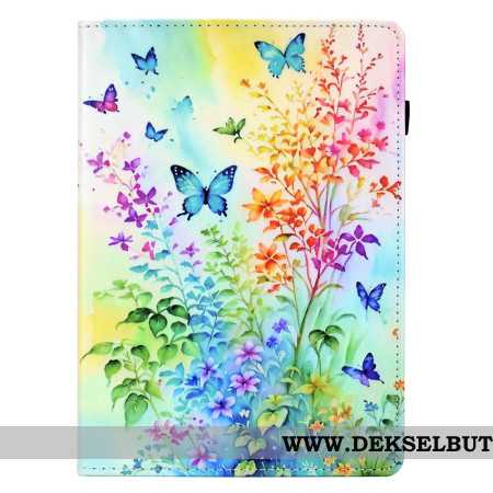 Lærdeksel Folio Deksel Samsung Galaxy Tab S11 Mobildeksel Fargede Blomster Og Sommerfugler