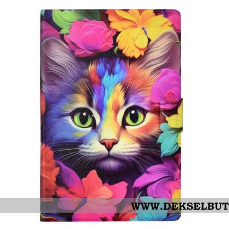 Lærdeksel Folio Deksel Samsung Galaxy Tab S11 Mobildeksel Fargerik Katt