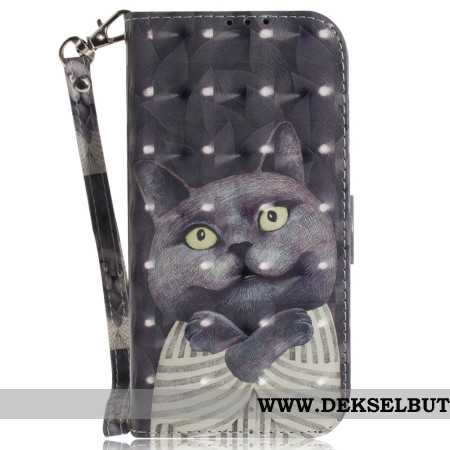 Lærdeksel Folio Deksel Xiaomi 15 Grå Katt Med Stropp