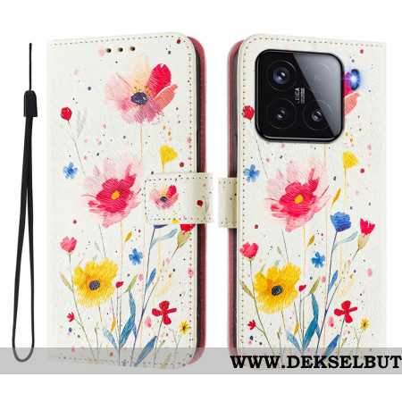 Lærdeksel Folio Deksel Xiaomi 15 Mobildeksel Blomstermotiv