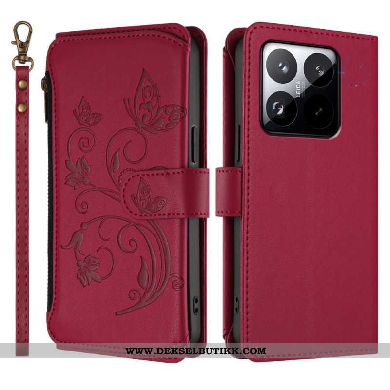 Lærdeksel Folio Deksel Xiaomi 15t Mobildeksel 6 Rfid-kortholdere Og Snor