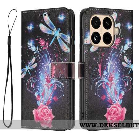 Lærdeksel Folio Deksel Xiaomi 15t Pro Mobildeksel Rose Og Øyenstikkere