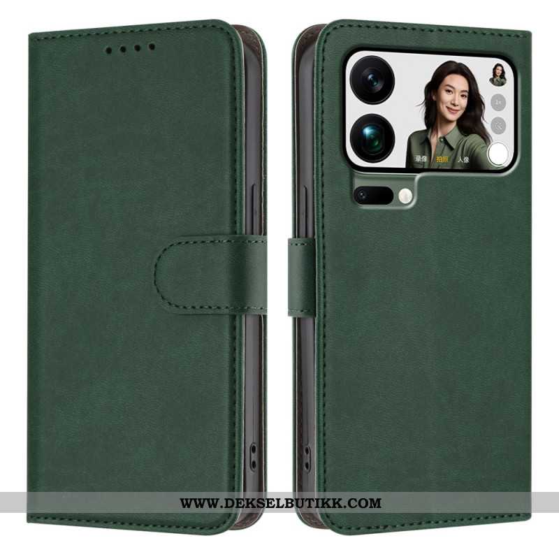 Lærdeksel Folio Deksel Xiaomi 17 Pro Max Mobildeksel Ensfarget Kunstskinn