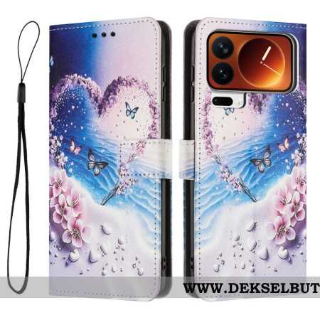 Lærdeksel Folio Deksel Xiaomi 17 Pro Max Mobildeksel Sommerfuglhjerte