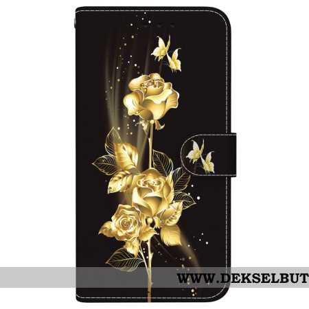 Lærdeksel Folio Deksel Xiaomi Redmi Note 14 4g Gull Og Rosa Sommerfugler