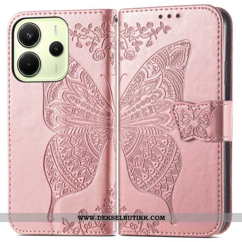 Lærdeksel Folio Deksel Xiaomi Redmi Note 14 4g Mobildeksel Barokk Sommerfugl
