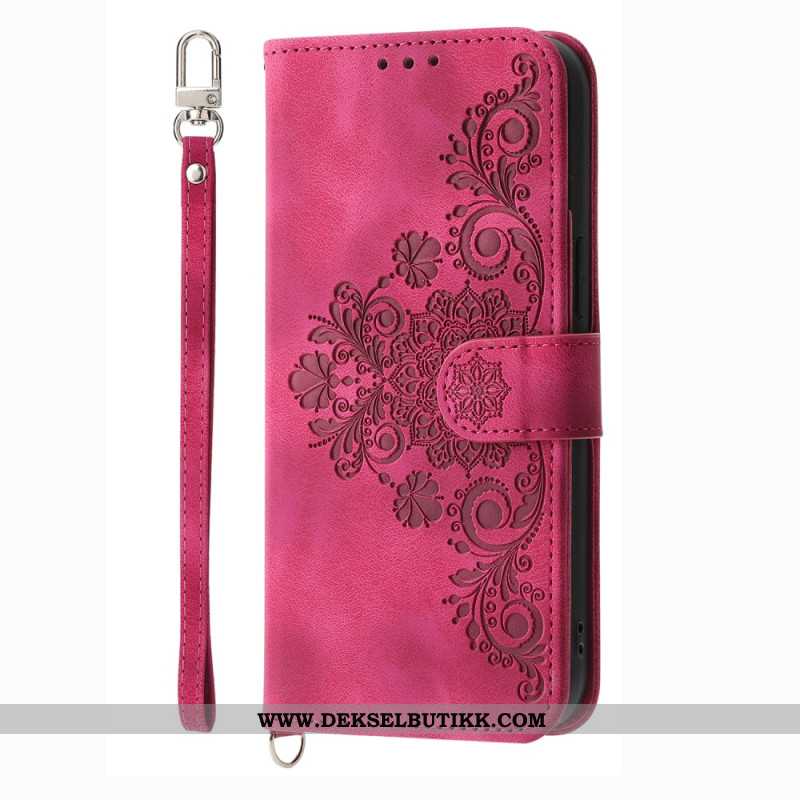 Lærdeksel Folio Deksel Xiaomi Redmi Note 14 4g Mobildeksel Blomstermønster Og Stropper