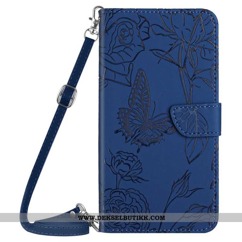 Lærdeksel Folio Deksel Xiaomi Redmi Note 14 4g Mobildeksel Skulderstropp Med Sommerfugltrykk