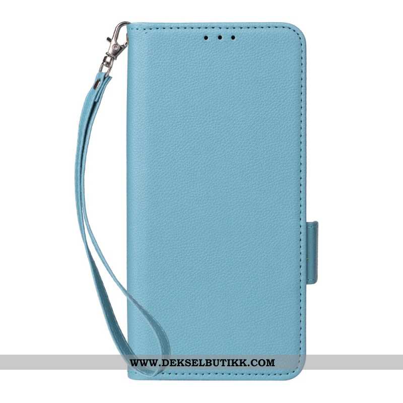 Lærdeksel Folio Deksel Xiaomi Redmi Note 14 5g Mobildeksel Litchi-tekstur Med Stropp