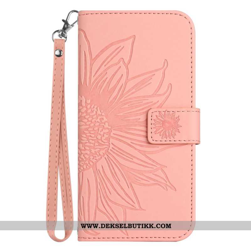 Lærdeksel Folio Deksel Xiaomi Redmi Note 14 5g Mobildeksel Solsikketrykk Med Stropp