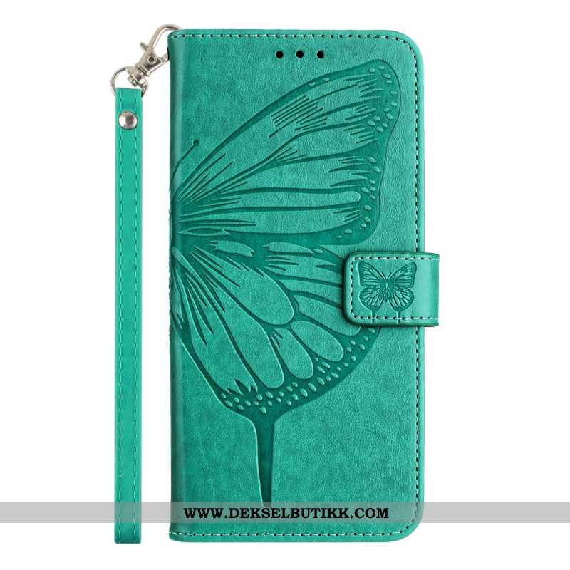 Lærdeksel Folio Deksel Xiaomi Redmi Note 14 5g Mobildeksel Sommerfugldesign Med Stropp