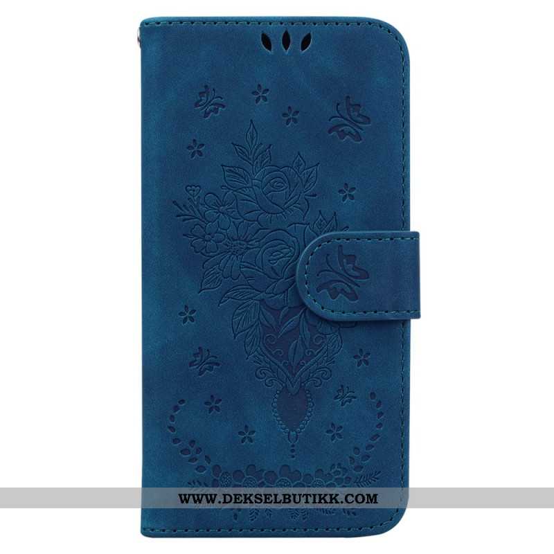 Lærdeksel Folio Deksel Xiaomi Redmi Note 14 5g Sommerfugl- Og Blomstertrykk