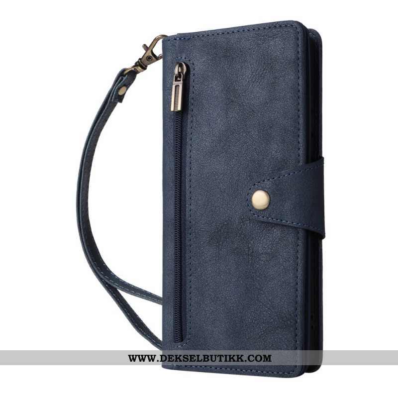 Lærdeksel Folio Deksel Xiaomi Redmi Note 14 Pro 4g Lommebok Med Glidelås Og Stropp