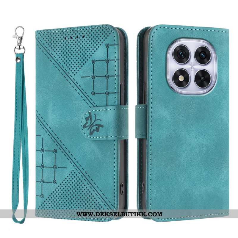 Lærdeksel Folio Deksel Xiaomi Redmi Note 14 Pro 4g Mobildeksel Geometrisk Mønster Med Stropp