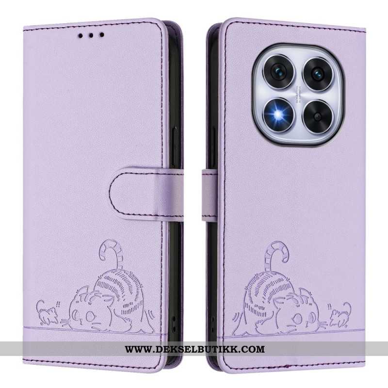 Lærdeksel Folio Deksel Xiaomi Redmi Note 14 Pro 5g Mobildeksel Rfid-beskyttelse Kattemotiv