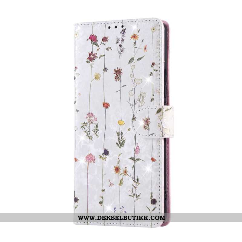 Lærdeksel Folio Deksel Xiaomi Redmi Note 14 Pro 5g Mobildeksel Rfid-blokkerende Blomsterdesign