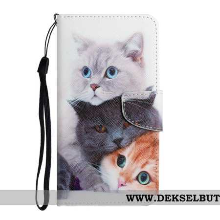Lærdeksel Folio Deksel Xiaomi Redmi Note 14 Pro Plus 5g Mobildeksel Tre Katter