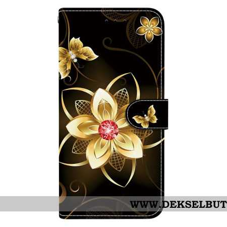 Lærdeksel Folio Deksel Xiaomi Redmi Note 15 5g Gyllen Blomst