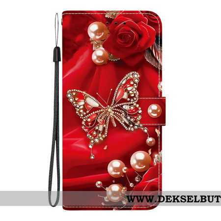 Lærdeksel Folio Deksel Xiaomi Redmi Note 15 Pro 5g Mobildeksel Perlerosa Sommerfugl