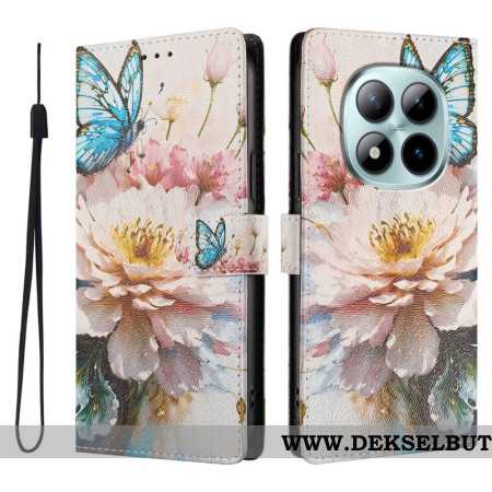 Lærdeksel Folio Deksel Xiaomi Redmi Note 15 Pro Plus 5g Mobildeksel Blå Blomst Og Sommerfugl