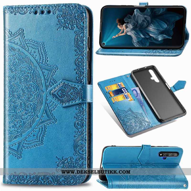 Etui Huawei Nova 5t Relieff Hengende Ornamenter Beskyttelse Skinndeksel Mørkeblå, Deksel Huawei Nova